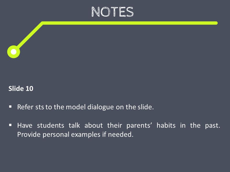 Slide 10  Refer sts to the model dialogue on the slide.