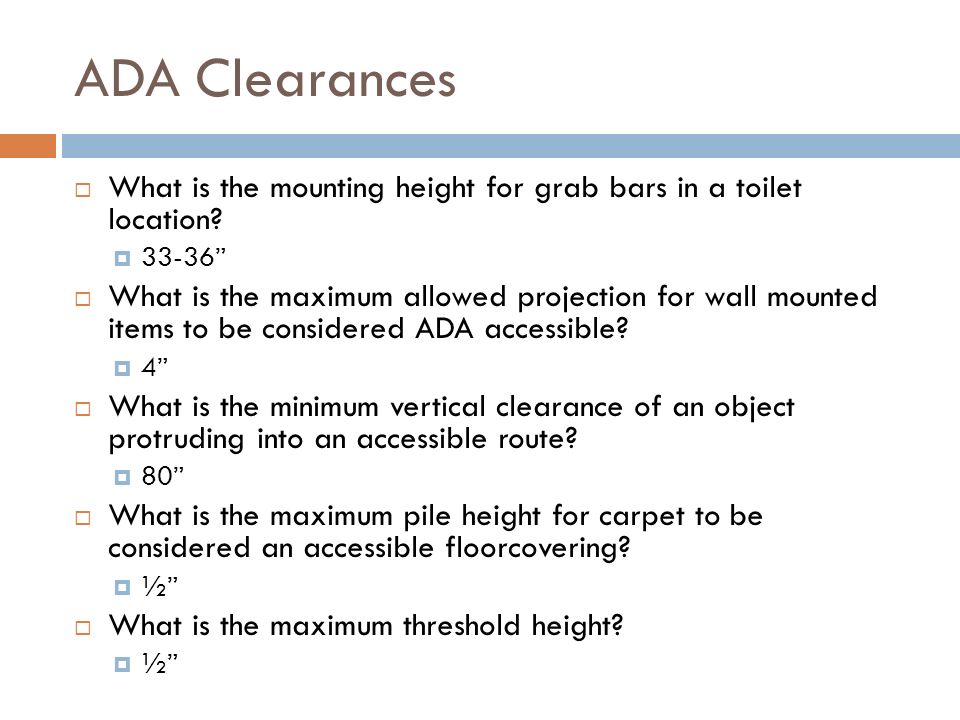 What are the ADA height requirements for handicap vertical grab bars?
