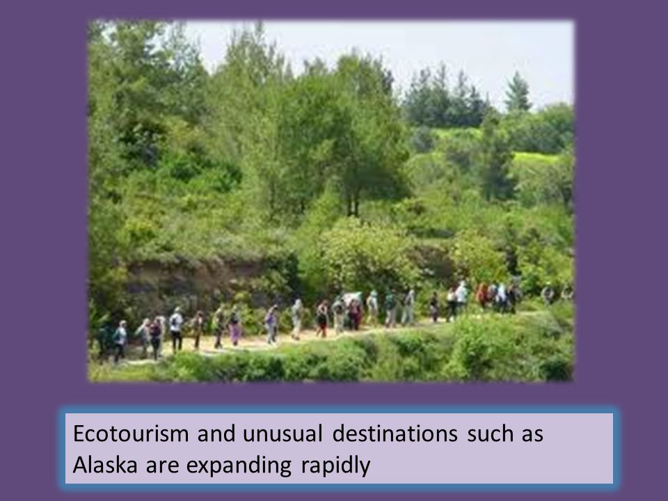 Ecotourism and unusual destinations such as Alaska are expanding rapidly