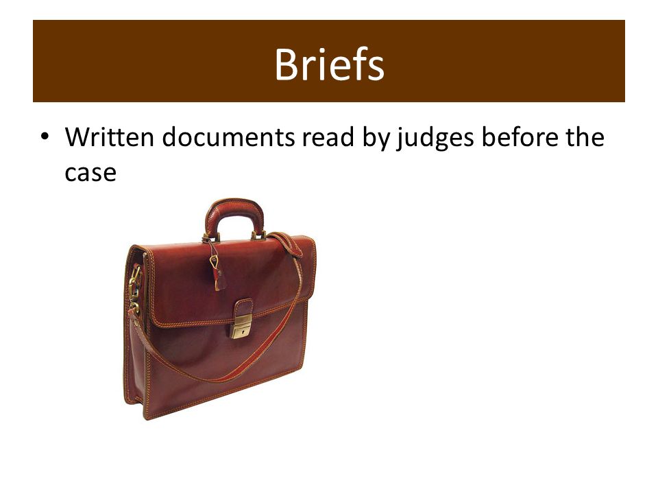 Briefs Written documents read by judges before the case