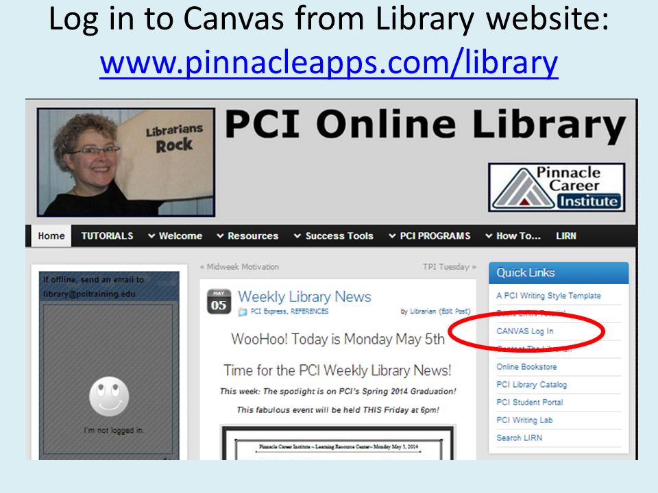 Log in to Canvas from Library website: