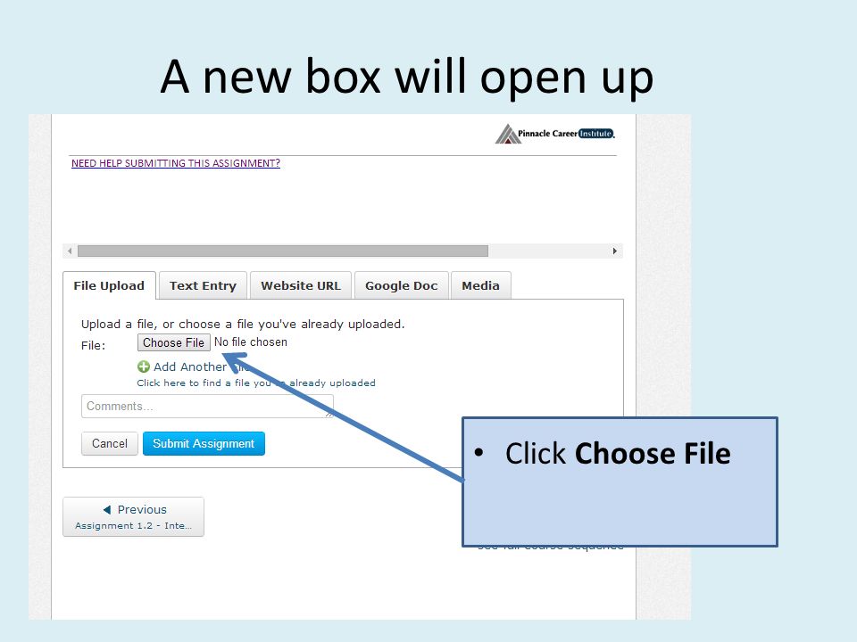 A new box will open up Click Choose File