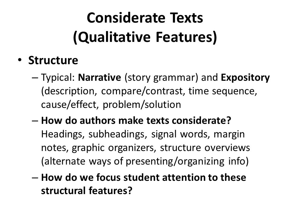 considerate texts (qualitative features) structure c
