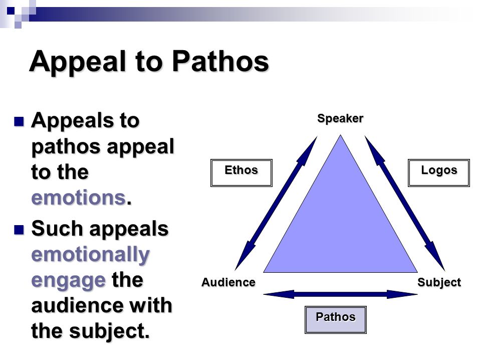 Appeal to Pathos Appeals to pathos appeal to the emotions.
