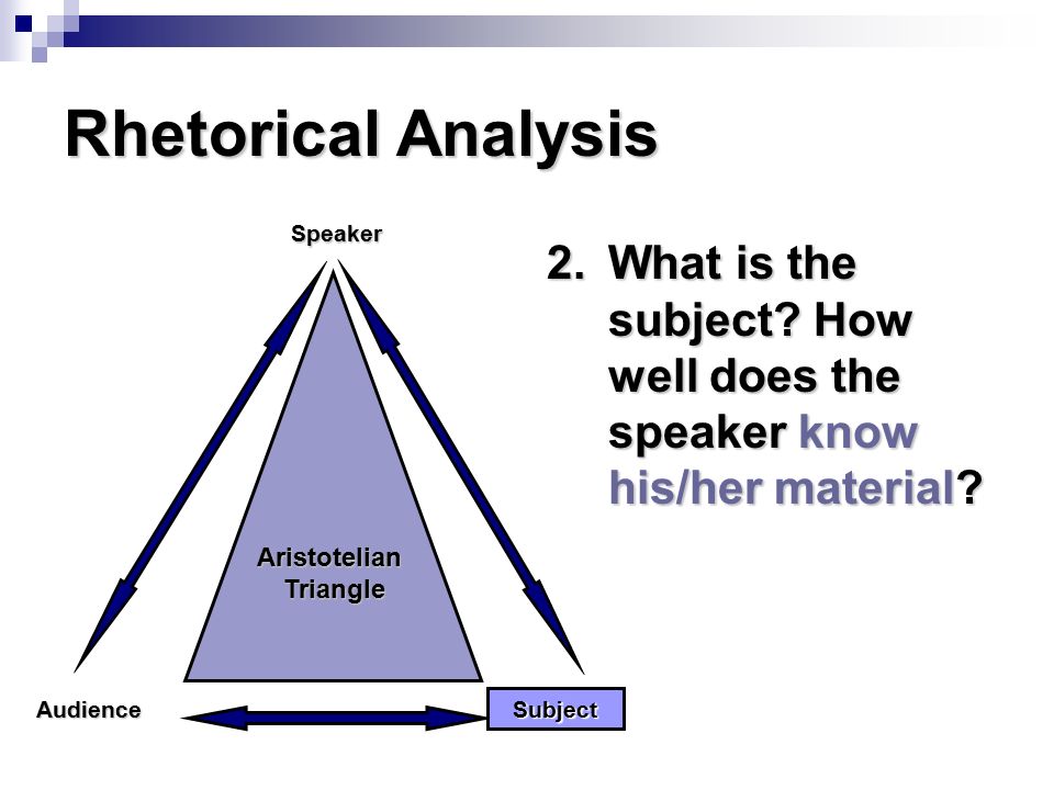Rhetorical Analysis 2.What is the subject. How well does the speaker know his/her material.