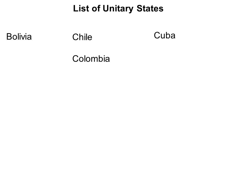 List of Unitary States Bolivia Chile Colombia Cuba