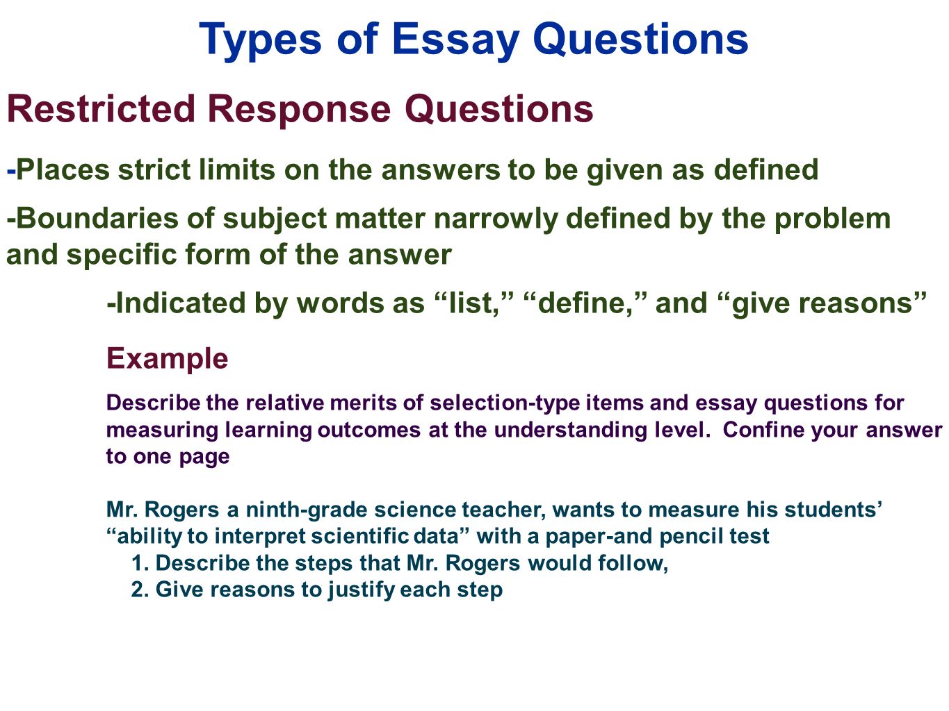 Rubrics essay questions