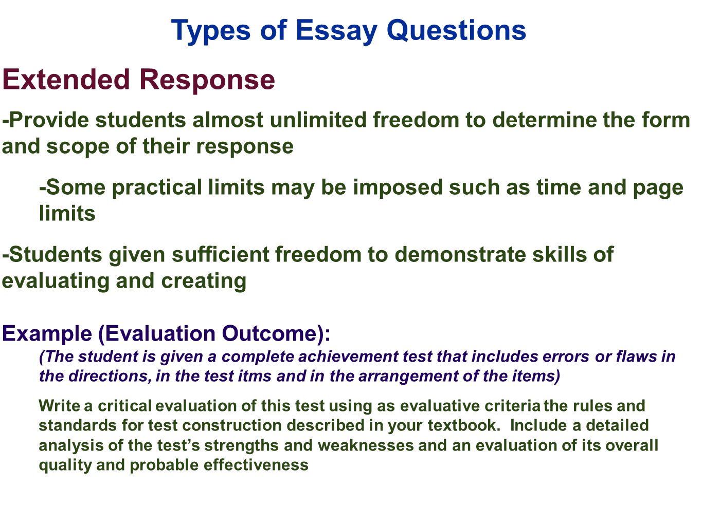Sample extended response essay questions