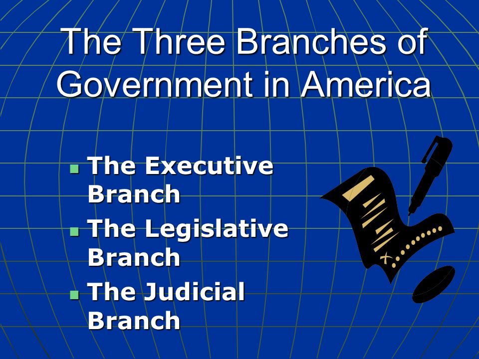 The Three Branches of Government in America The Executive Branch The Executive Branch The Legislative Branch The Legislative Branch The Judicial Branch The Judicial Branch