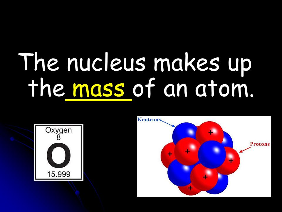 The nucleus makes up the mass of an atom.