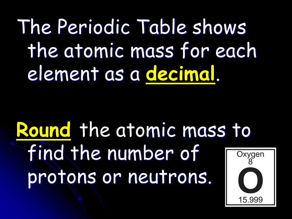 The Periodic Table shows the atomic mass for each element as a.