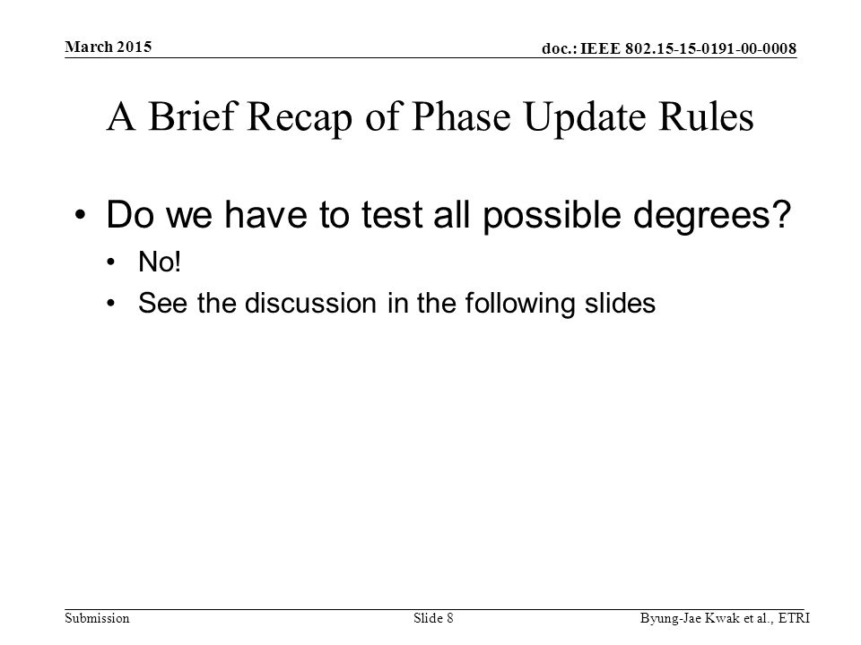 doc.: IEEE Submission A Brief Recap of Phase Update Rules Do we have to test all possible degrees.