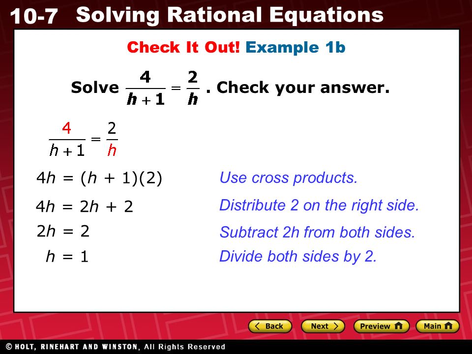 10-7 Solving Rational Equations Check It Out. Example 1b Solve.