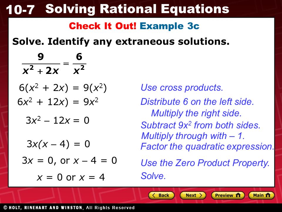 10-7 Solving Rational Equations Check It Out. Example 3c Solve.