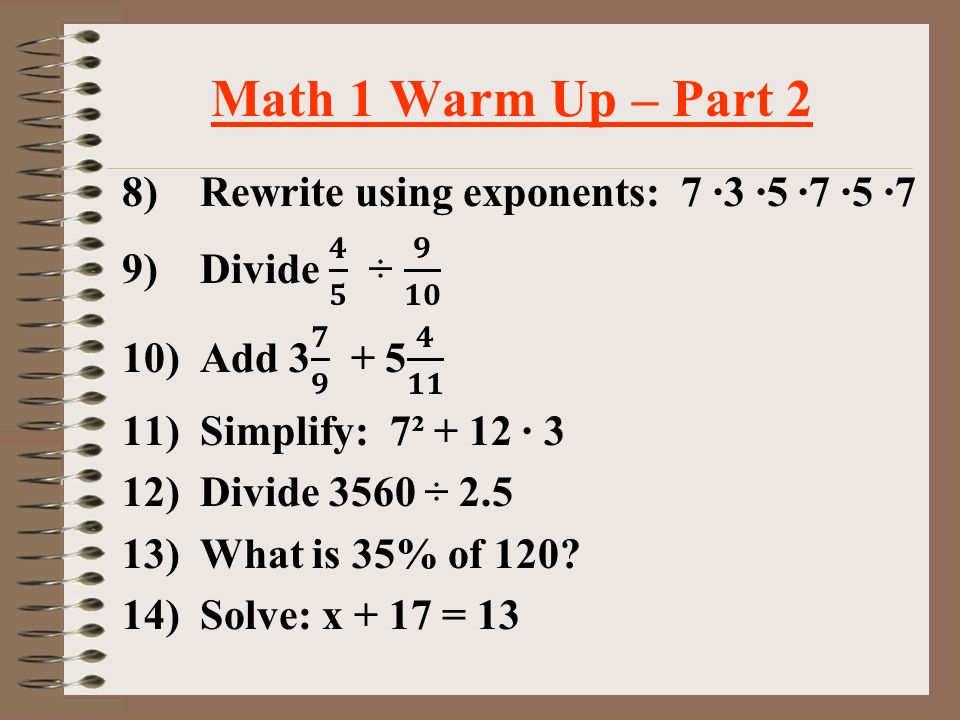 Math 1 Warm Up – Part 1