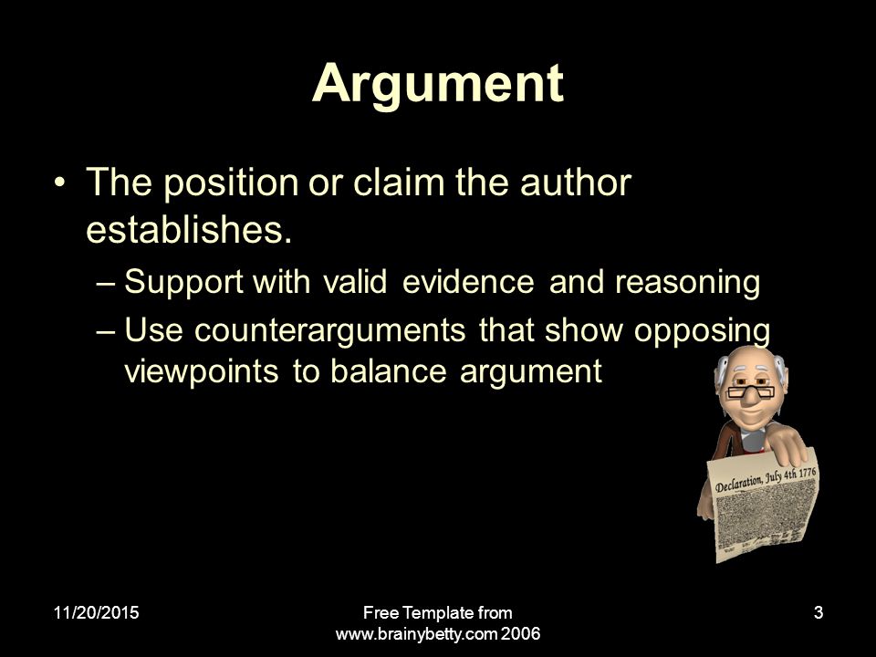 11/20/2015Free Template from Argument The position or claim the author establishes.