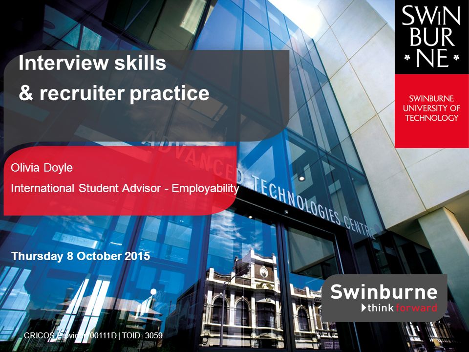 1 text line olivia doyle international student advisor employability interview skills recruiter practice thursday 8 october 2015 cricos provider 00111d - International Student Recruiter 1 text line olivia doyle international student advisor employability interview skills recruiter practice thursday 8 october 2015 cricos provider 00111d - International Student Recruiter