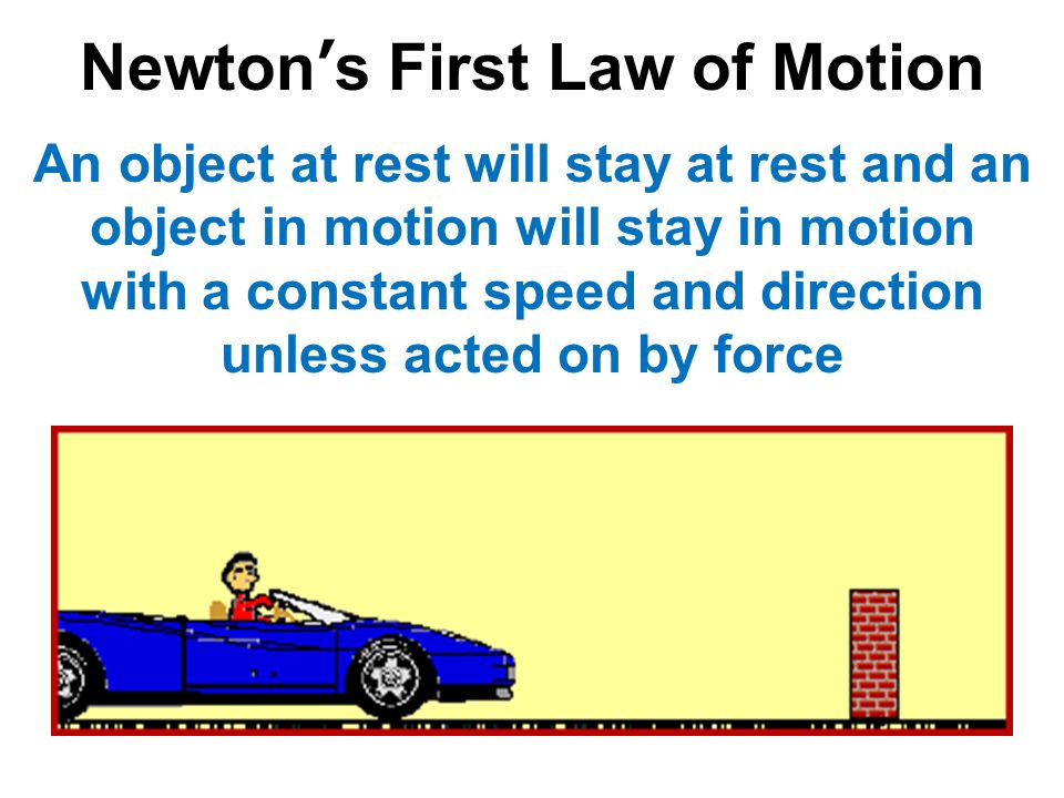 Newton’s First Law of Motion An object at rest will stay at rest and an object in motion will stay in motion with a constant speed and direction unless acted on by force