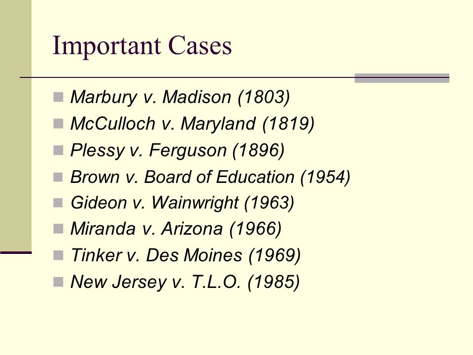 Important Court Cases THINGS YOU NEED TO KNOW!