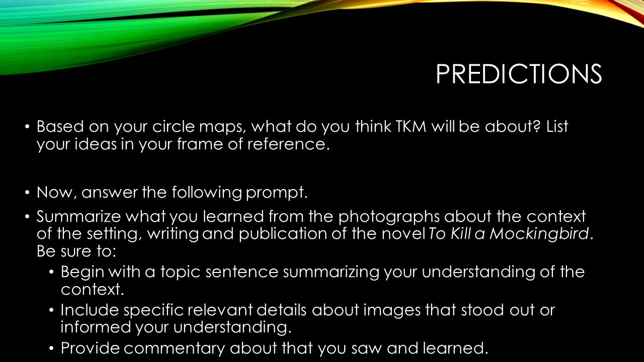 PREDICTIONS Based on your circle maps, what do you think TKM will be about.