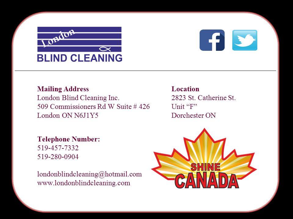 Mailing Address London Blind Cleaning Inc.
