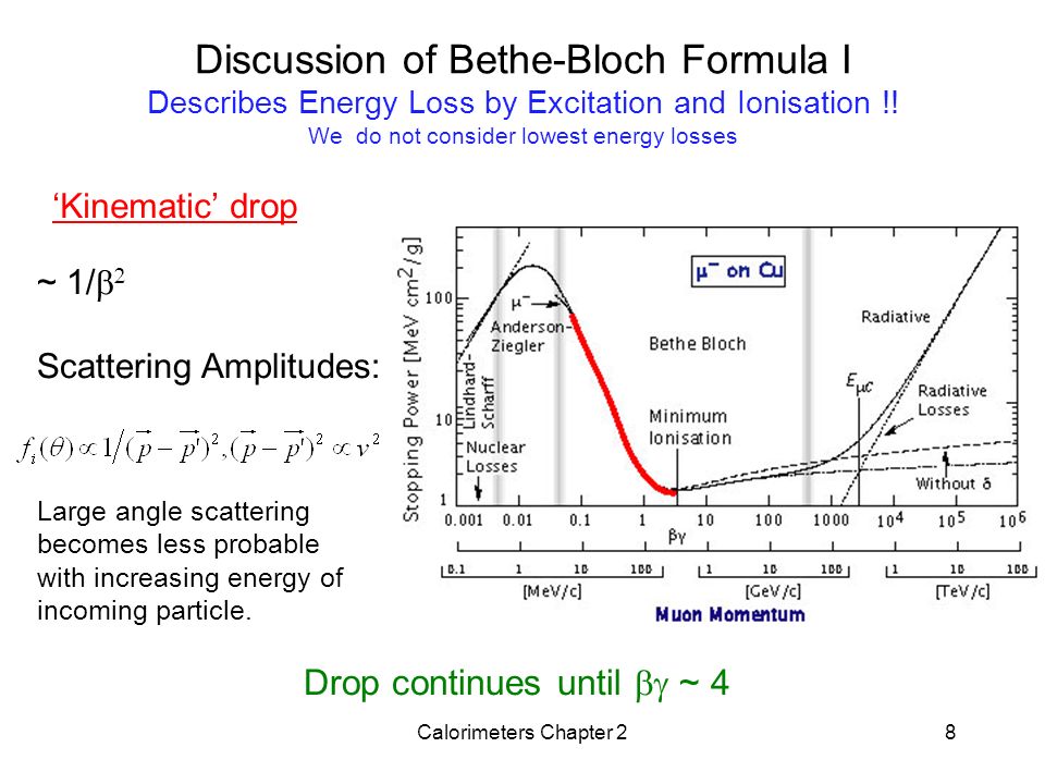 Calorimeters Chapter 21 2 Interactions Of Charged Calorimeters Chapter 28 Discussion Of Bethe Bloch Formula I Describes Energy Loss By Excitation And