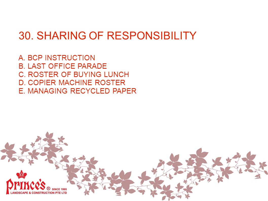 30. SHARING OF RESPONSIBILITY A. BCP INSTRUCTION B.