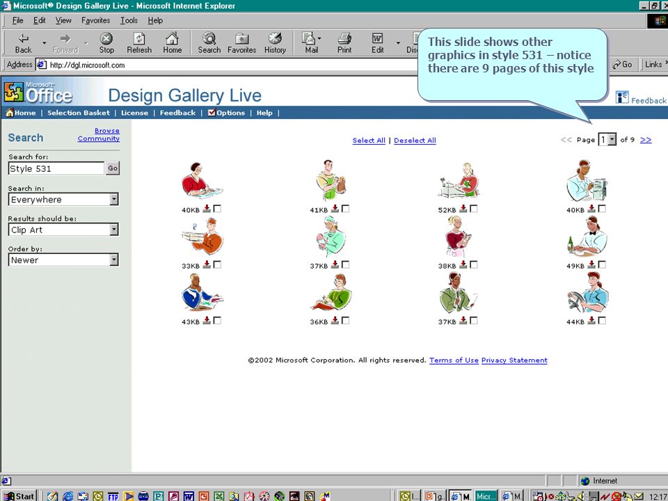 This slide shows other graphics in style 531 – notice there are 9 pages of this style
