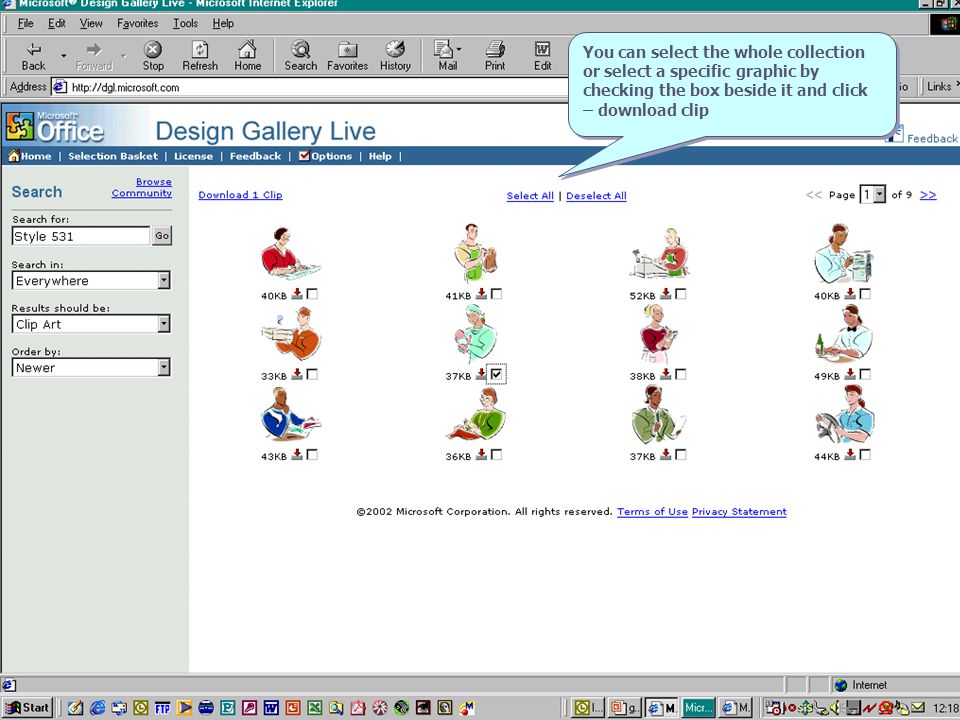 You can select the whole collection or select a specific graphic by checking the box beside it and click – download clip