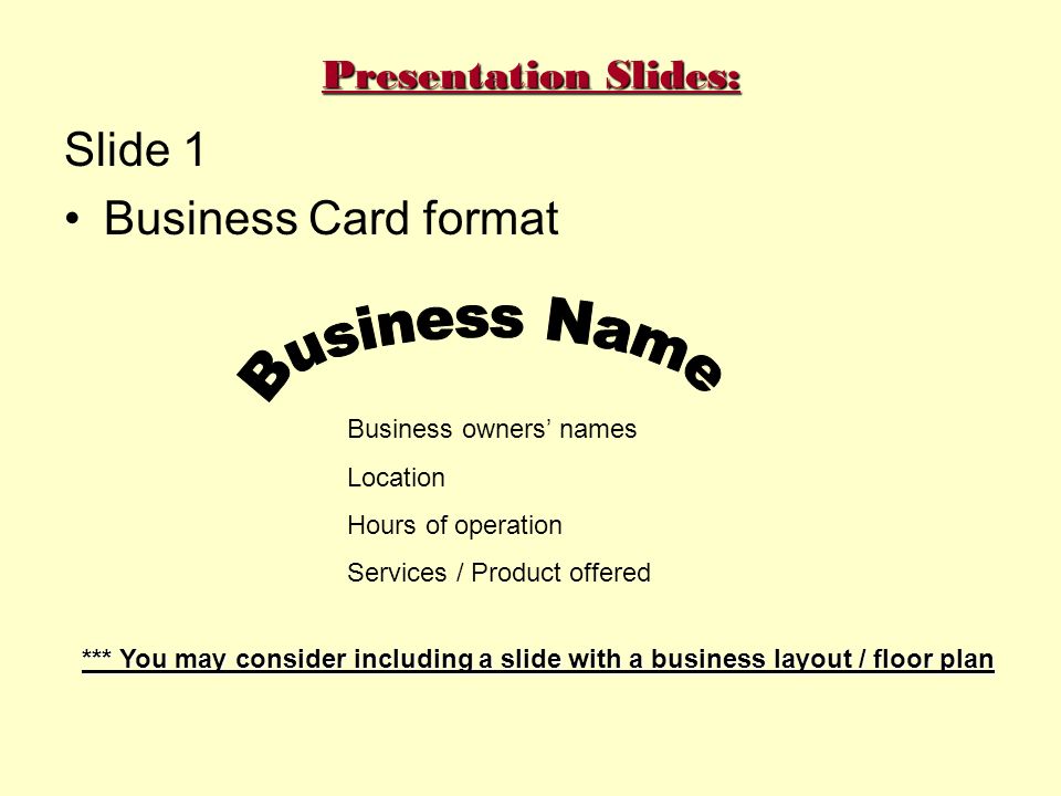 format of presentation of project