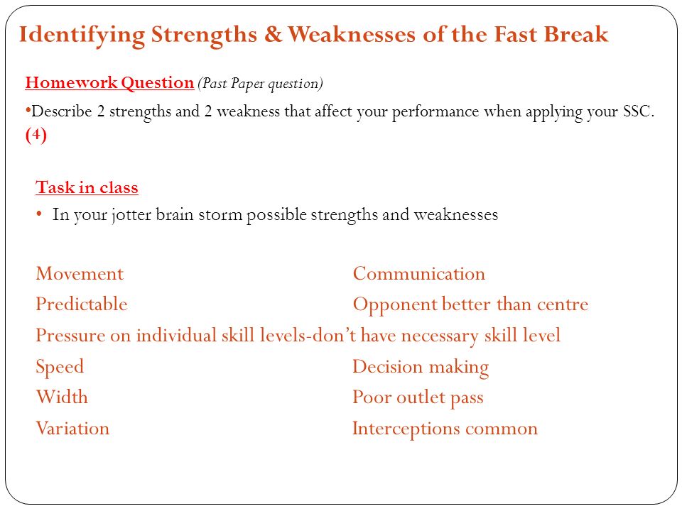 individual strengths and weaknesses