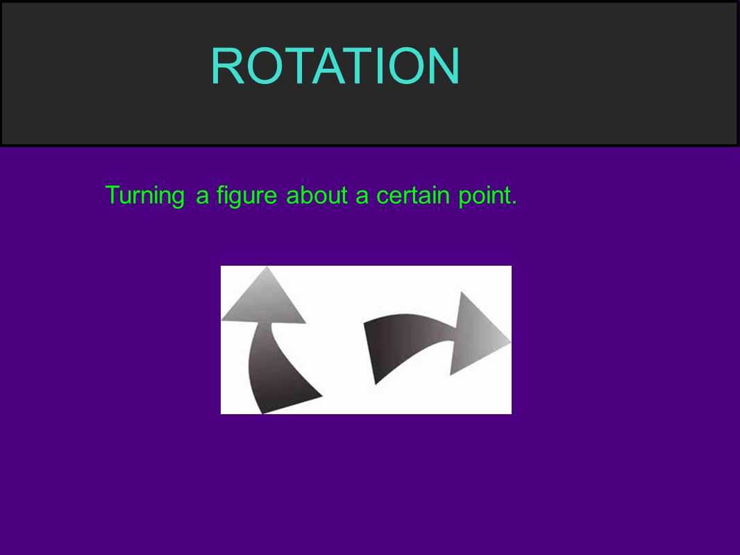 ROTATION Turning a figure about a certain point.