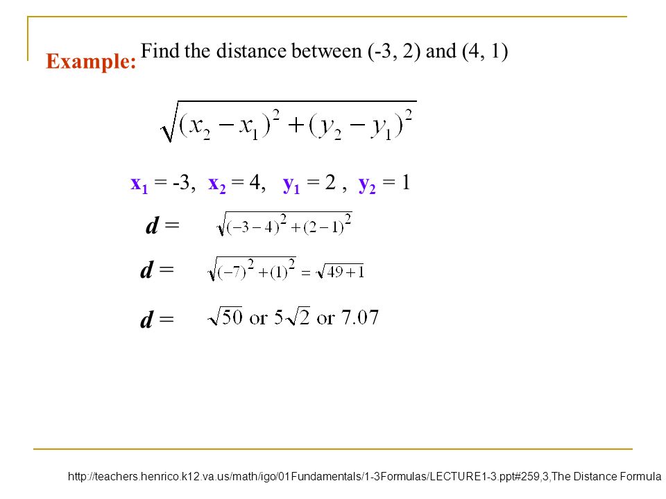 Distance Formula Homework Problems Distance Formula Worksheet Problems Amp Solutions Monday In Class Activity Student Example