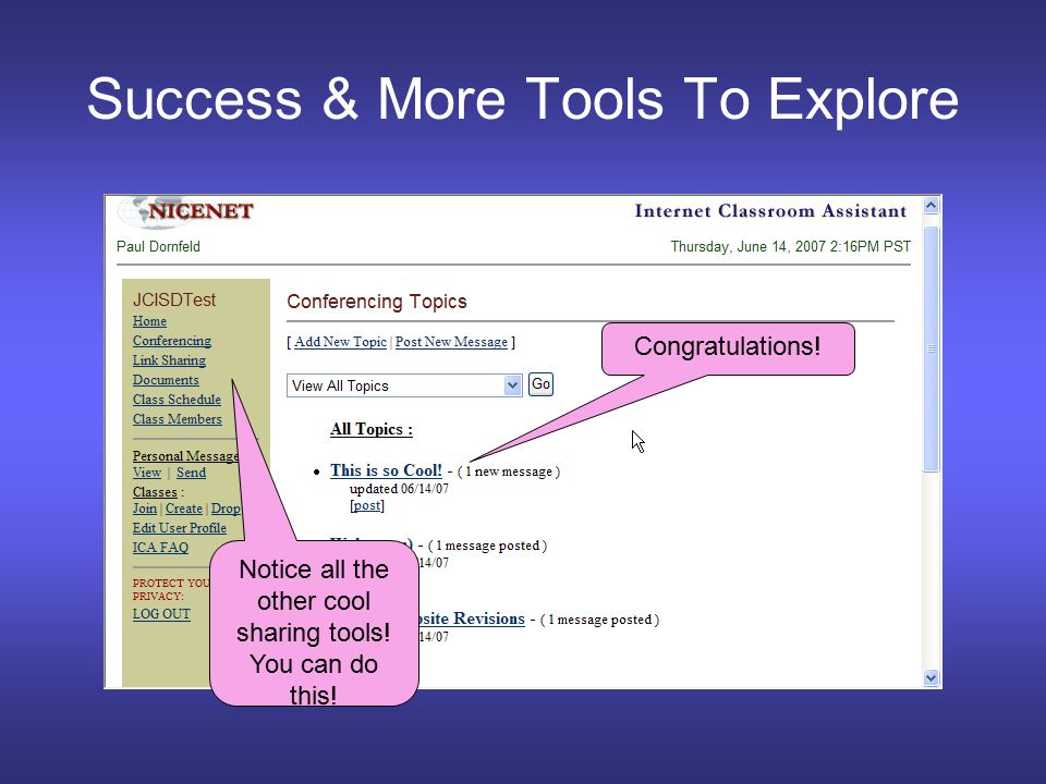 Success & More Tools To Explore Congratulations. Notice all the other cool sharing tools.