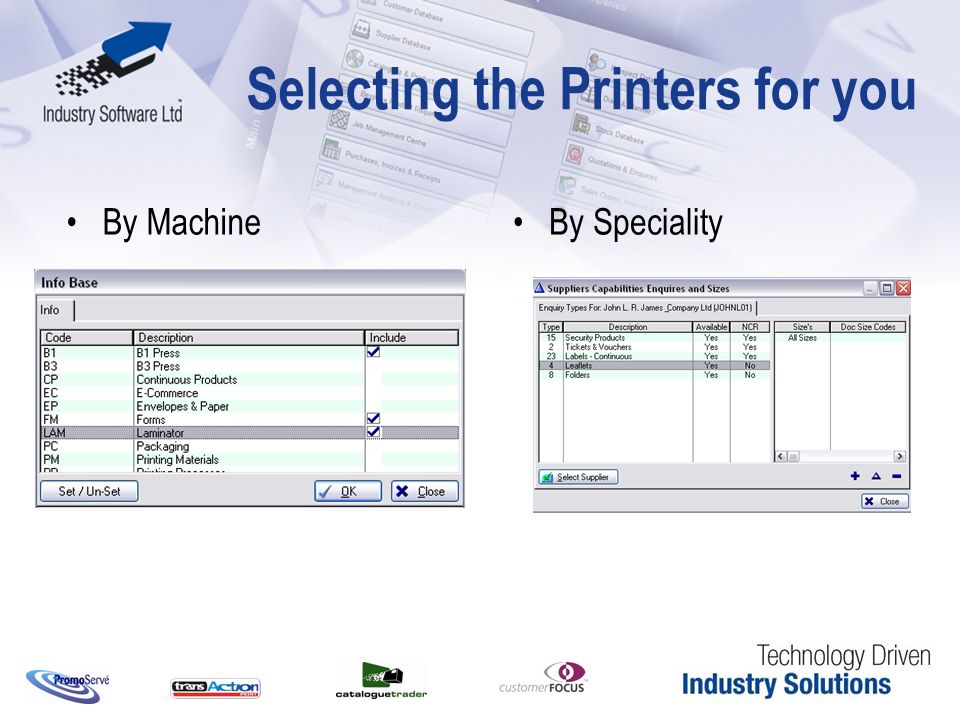 Selecting the Printers for you By MachineBy Speciality