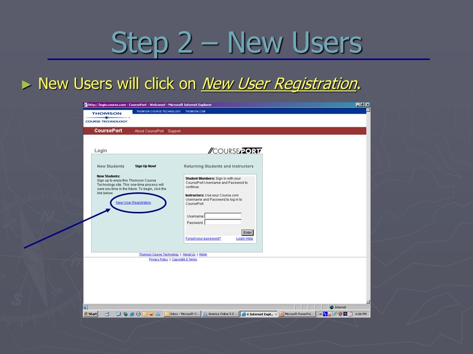 Step 2 – New Users ► New Users will click on New User Registration.