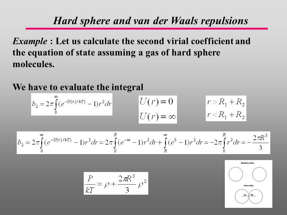 Lecture 16 Molecular Interactions Properties Of Ideal And Hard Sphere And Van Der Waals Repulsions Example Let Us Calculate The Second Virial Coefficient