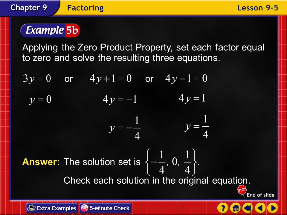 Welcome To Interactive Chalkboard Algebra 1 Example 5 5a Solveby Factoring Check Your Solutions