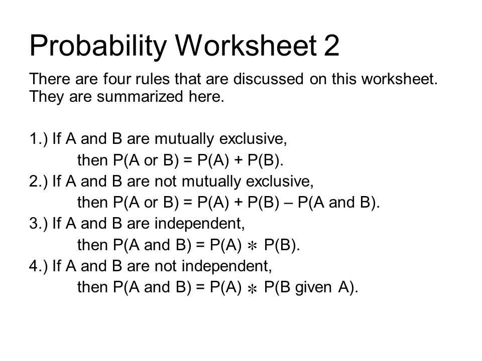 probability addition rule worksheet