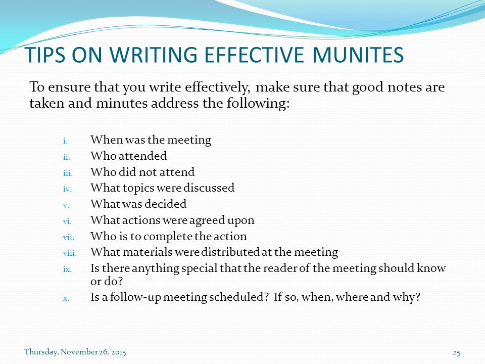 how to write up minutes from a meeting