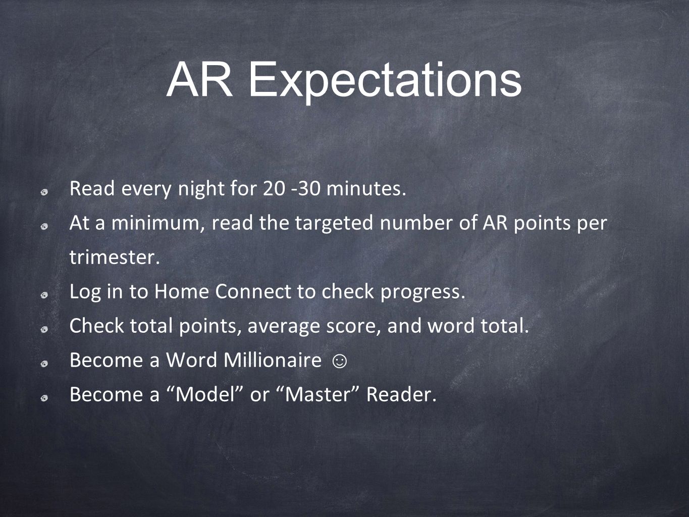 AR Expectations Read every night for minutes.