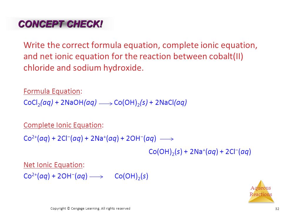 Aqueous Reactions General Properties Of Solutions Aqueous Reactions Write The Correct Formula Equation Complete Ionic And Net
