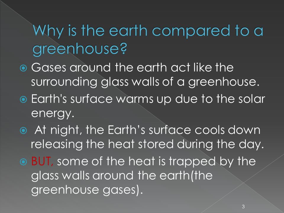  Gases around the earth act like the surrounding glass walls of a greenhouse.