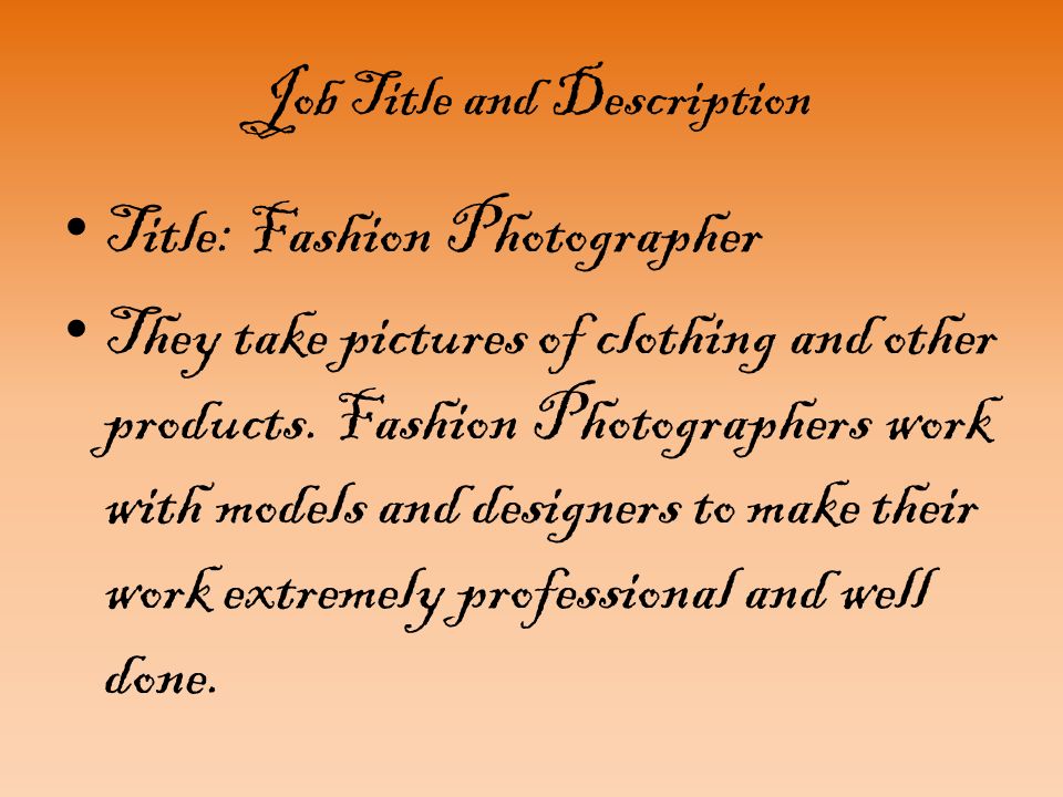 job description of a photographer