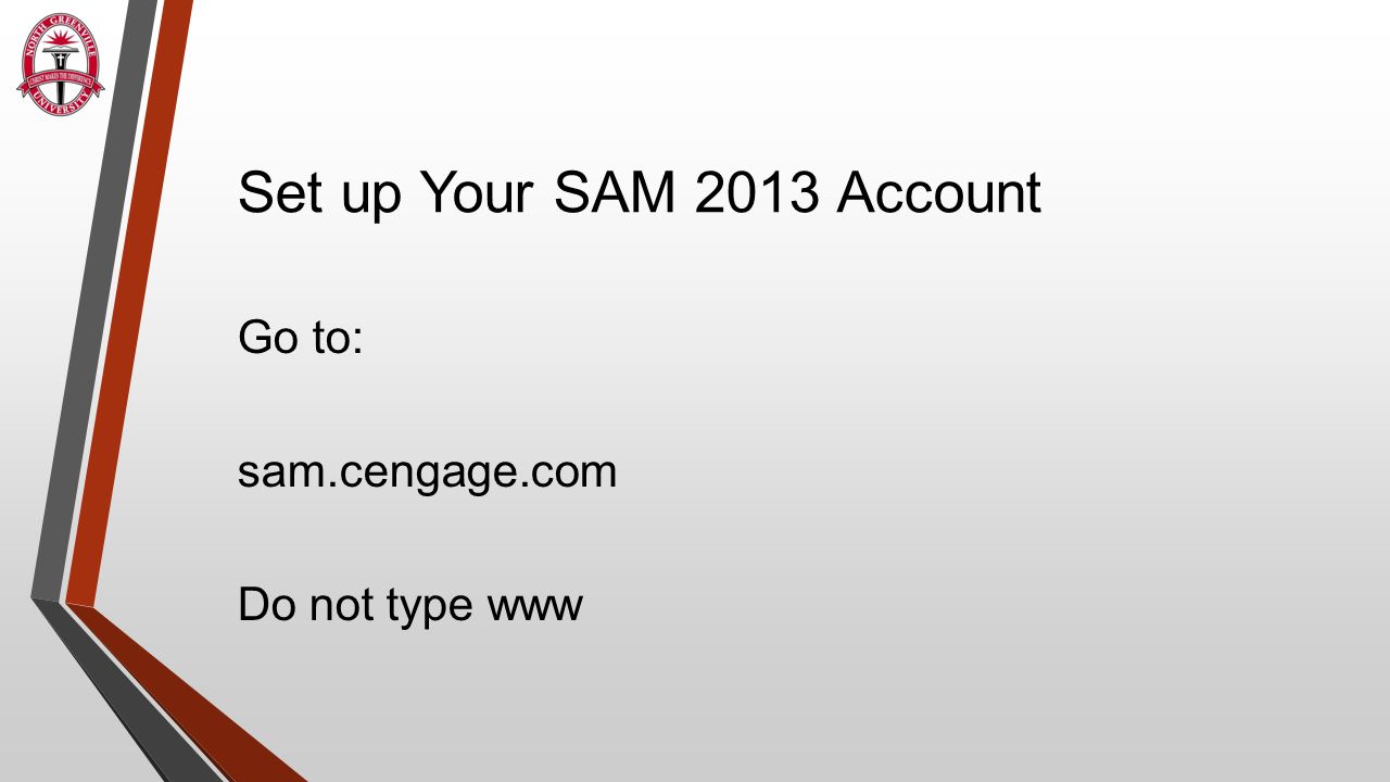 Set up Your SAM 2013 Account Go to: sam.cengage.com Do not type www