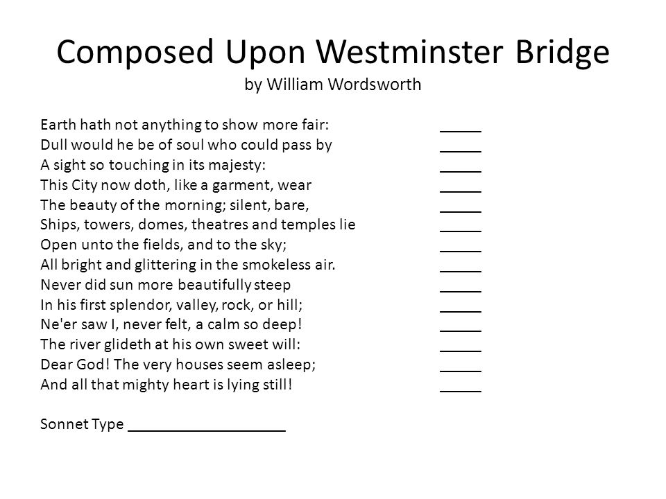 composed upon westminster bridge analysis line by line