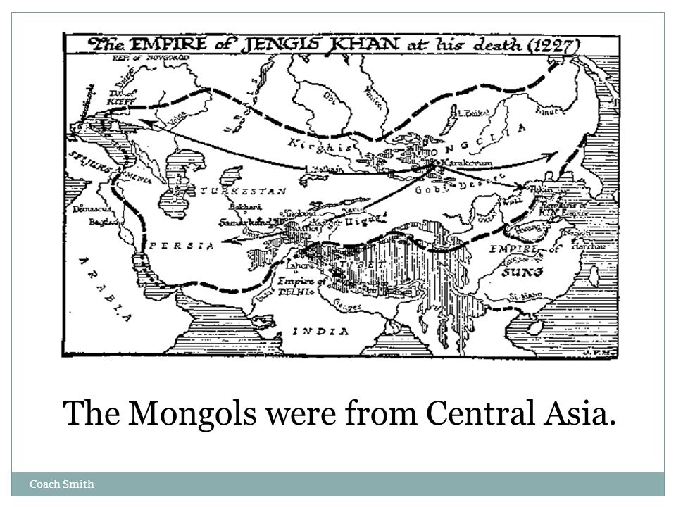 Coach Smith The Mongols were from Central Asia.