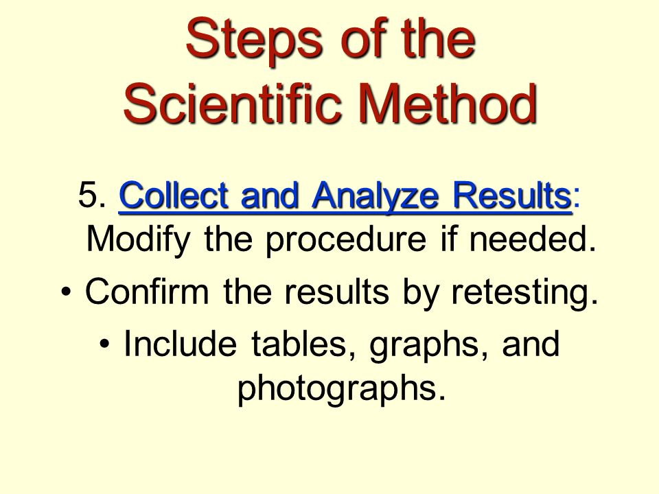 Steps of the Scientific Method Collect and Analyze Results 5.