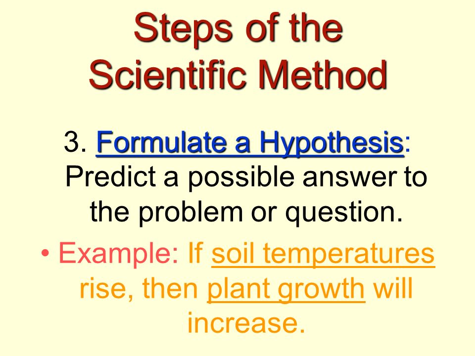 Steps of the Scientific Method Formulate a Hypothesis 3.