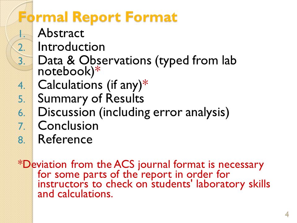 Lab report sample calculations